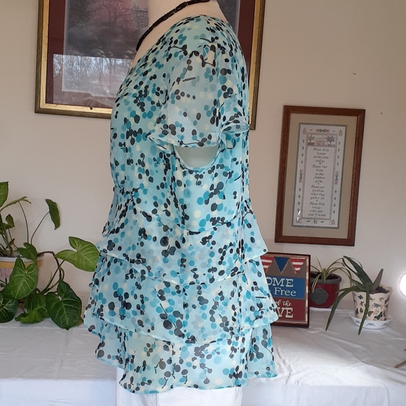 Top, Blouse, button up, blue & white, polyester, apt. 9 - Picture 6 of 8